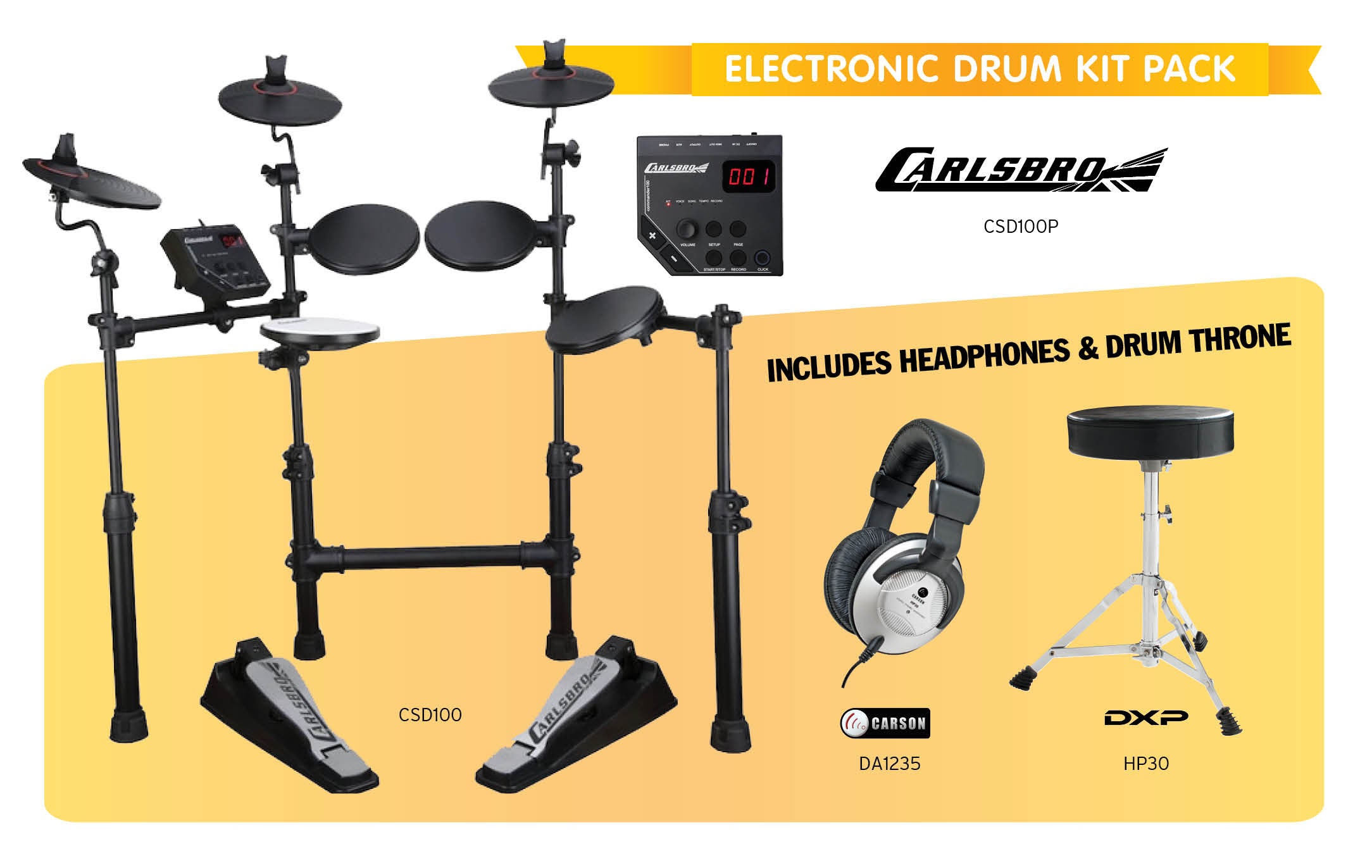 Carlsbro | CSD100P | Budget 5 Piece Electronic Drum Kit Bundle Carlsbro | CSD100P | Budget 5 Piece Electronic Drum Kit Bundle